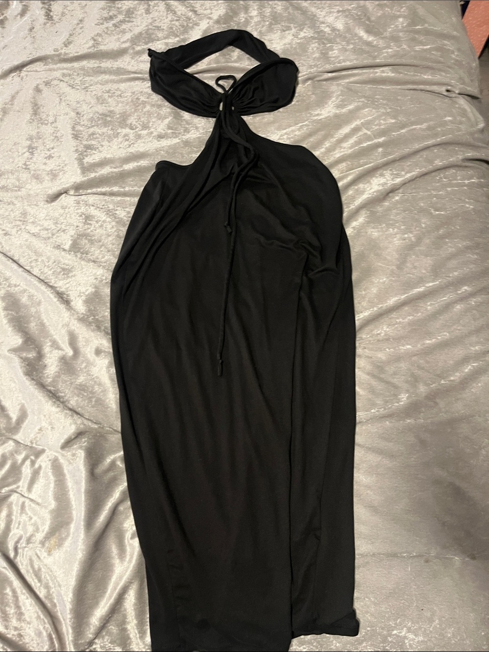 Fashion Nova Black One-Shoulder Halter Midi Dress